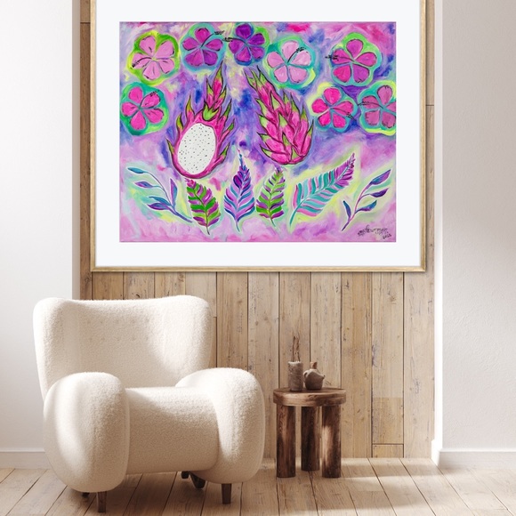 Dragonfruit Hibiscus Fine Art Print Oil Painting beach tropical island decor - Picture 9 of 9
